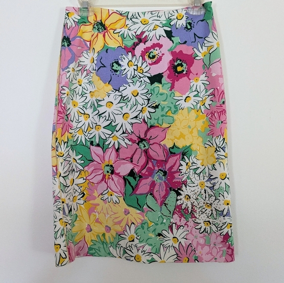 Vintage Floral Print Pencil Skirt Made In USA Cotton Beaded Detail - Picture 1 of 5